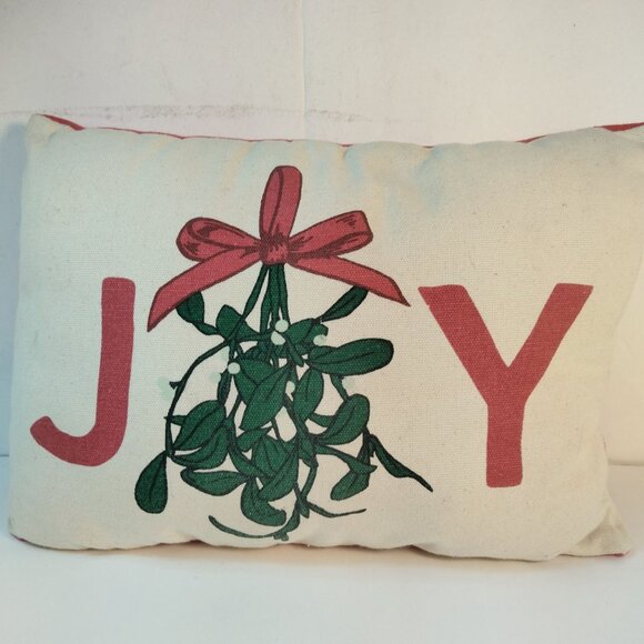 Joy Throw Pillow Cushion Mistletoe Holiday Christmas 14 x 10 Red  Green - Picture 4 of 5
